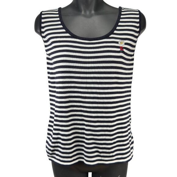 Preppy Knitted Navy & White Nautical Breton Stripes Scoop Camisole Tank S/M - Picture 1 of 4